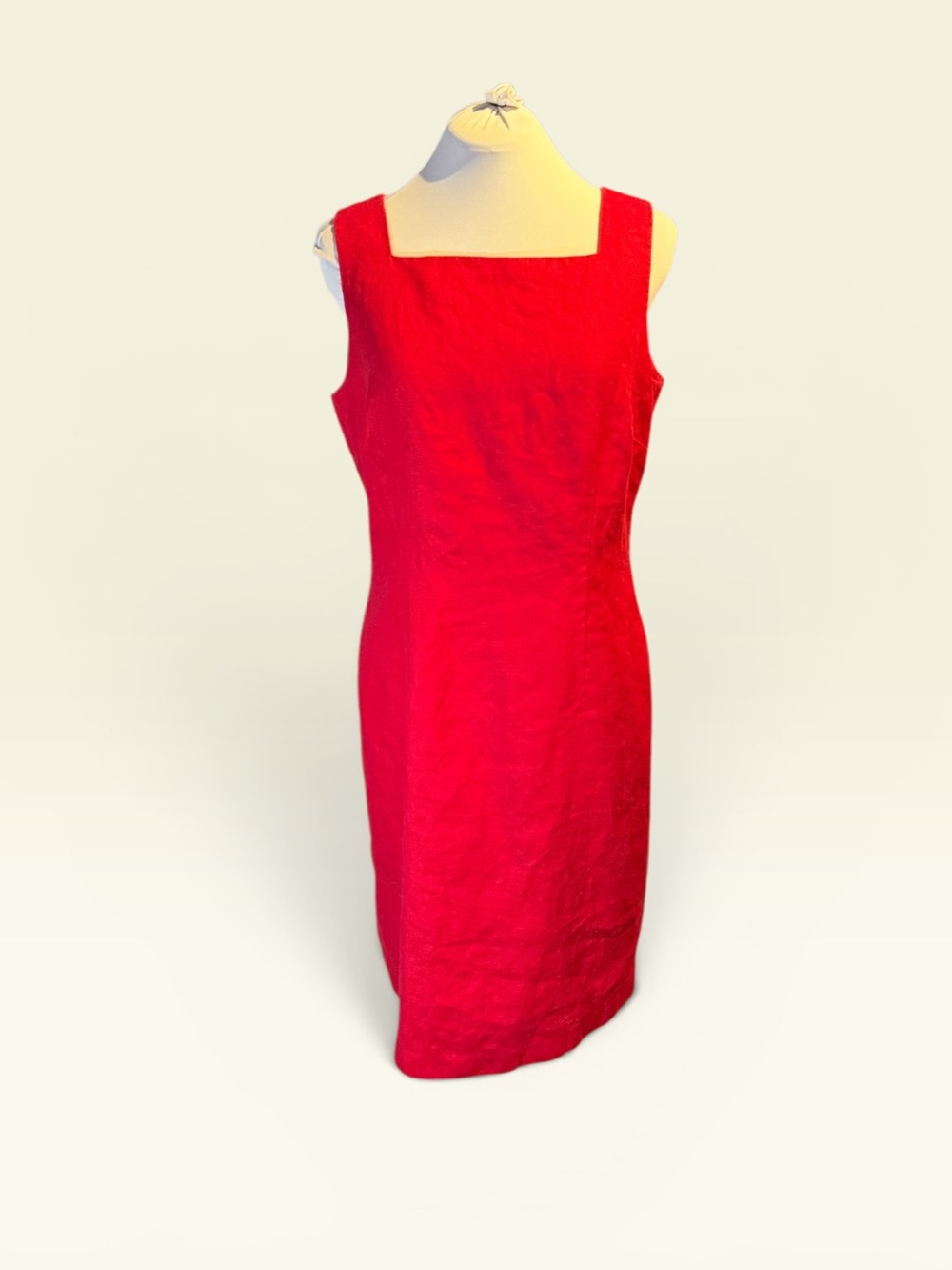 Talbots Red Square-Neck Linen Sheath Dress
